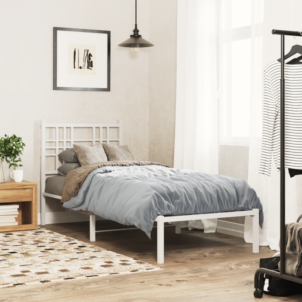 Metal Bed Frame without Mattress with Headboard White 75 cm 190 cm