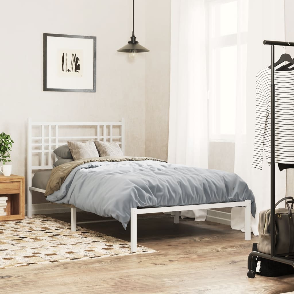 Metal Bed Frame without Mattress with Headboard White 100 cm 200 cm