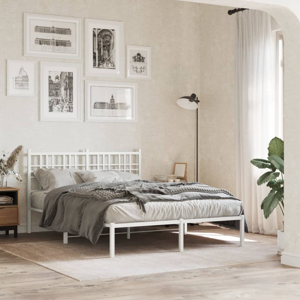 Metal Bed Frame without Mattress with Headboard White 120 cm 200 cm