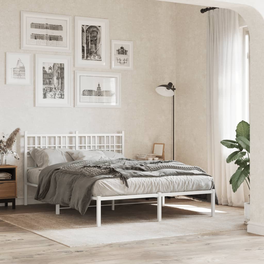 Metal Bed Frame without Mattress with Headboard White 140 cm 200 cm