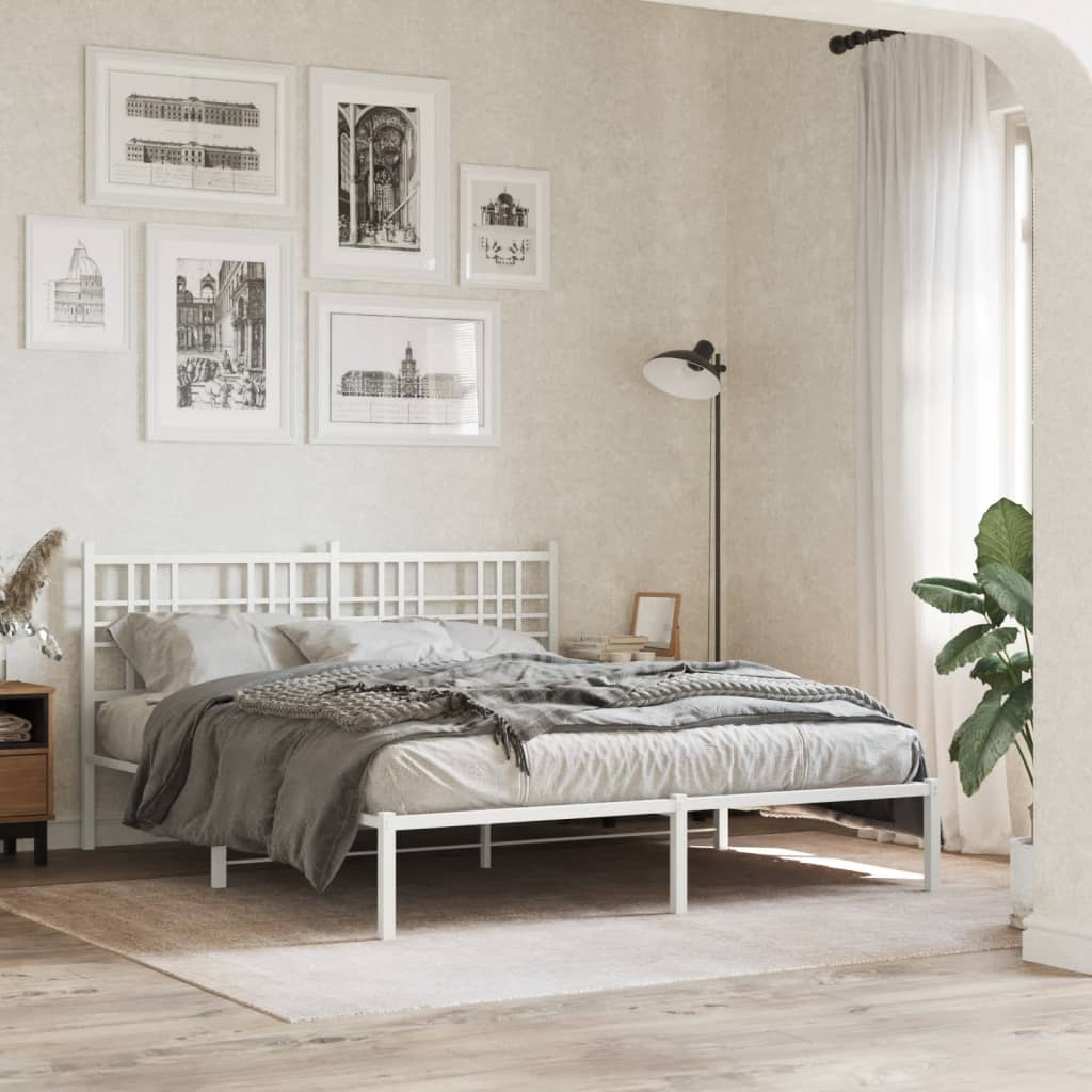 Metal Bed Frame without Mattress with Headboard White 150 cm 200 cm