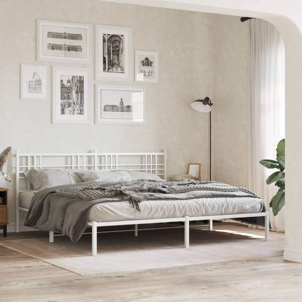 Metal Bed Frame without Mattress with Headboard White 193 cm 203 cm