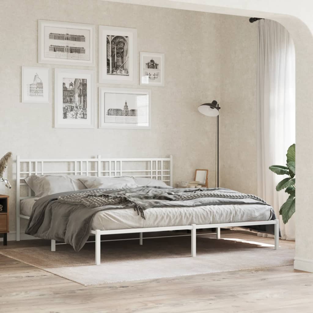 Metal Bed Frame without Mattress with Headboard White 200 cm 200 cm
