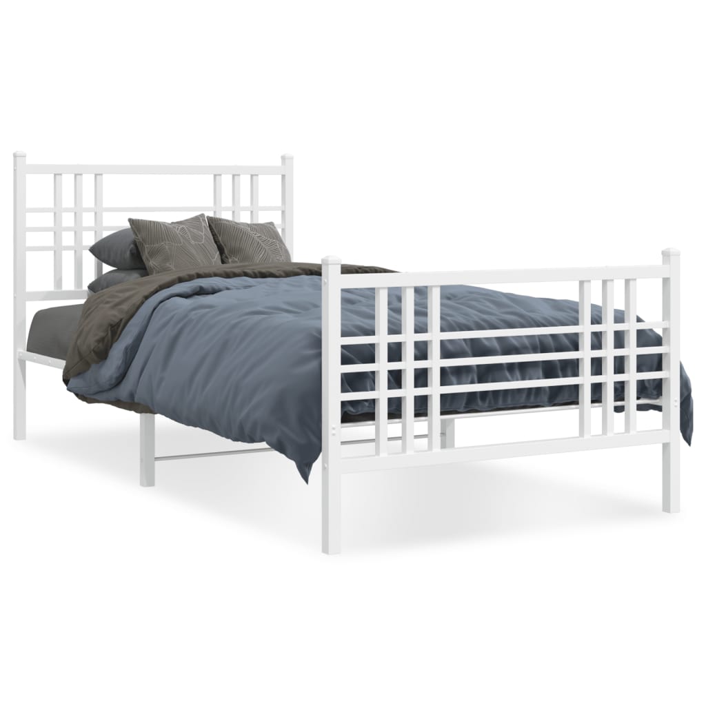 Metal Bed Frame without Mattress with Footboard with Headboard & Footboard White 90 cm 190 cm