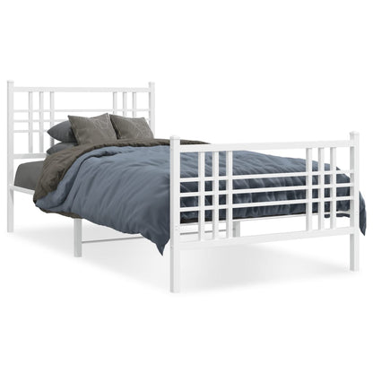 Metal Bed Frame without Mattress with Footboard with Headboard & Footboard White 90 cm 190 cm