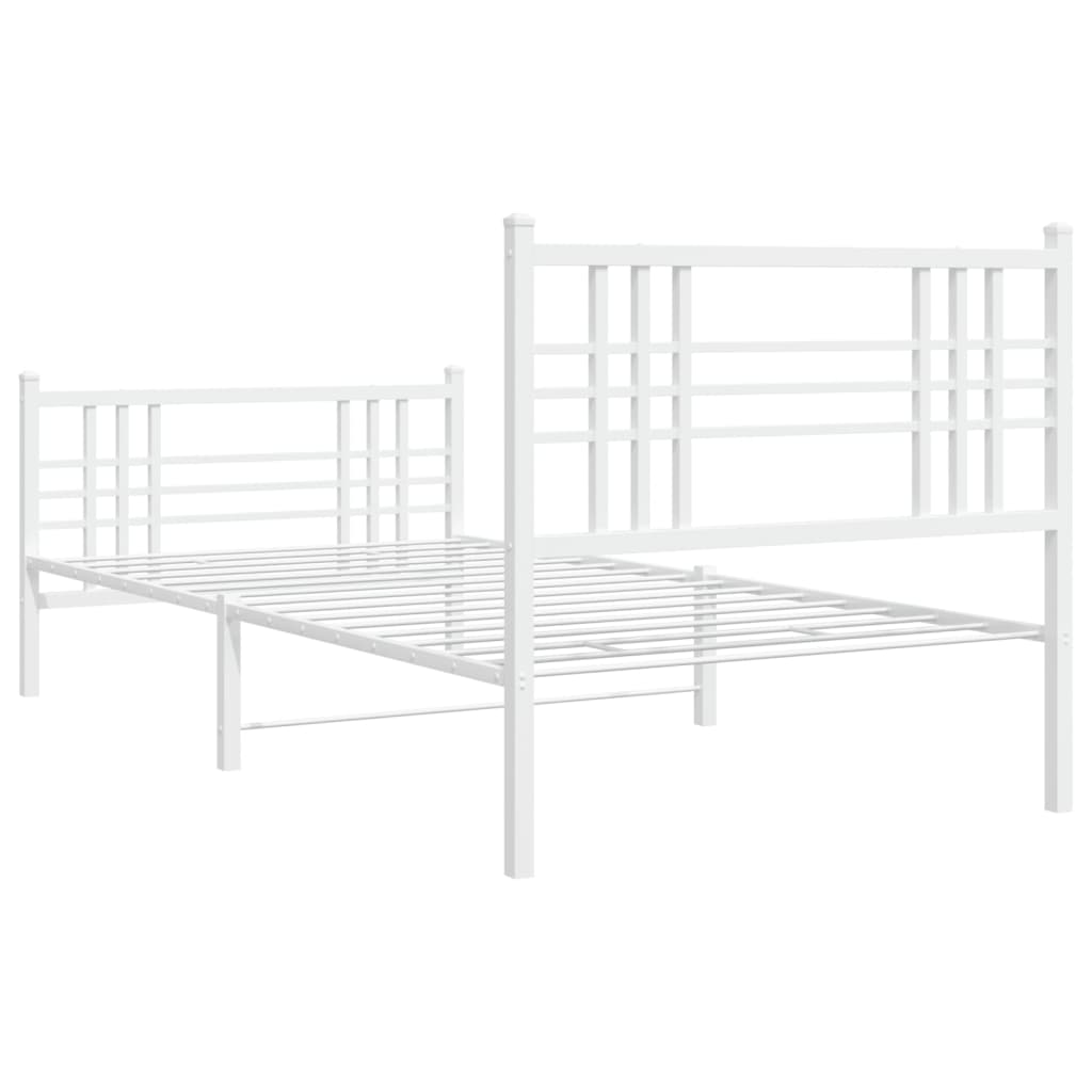 Metal Bed Frame without Mattress with Footboard with Headboard & Footboard White 90 cm 190 cm