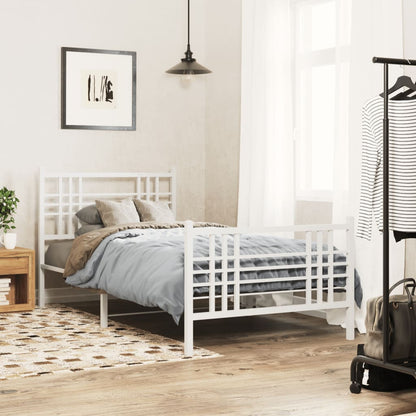 Metal Bed Frame without Mattress with Footboard with Headboard & Footboard White 100 cm 200 cm