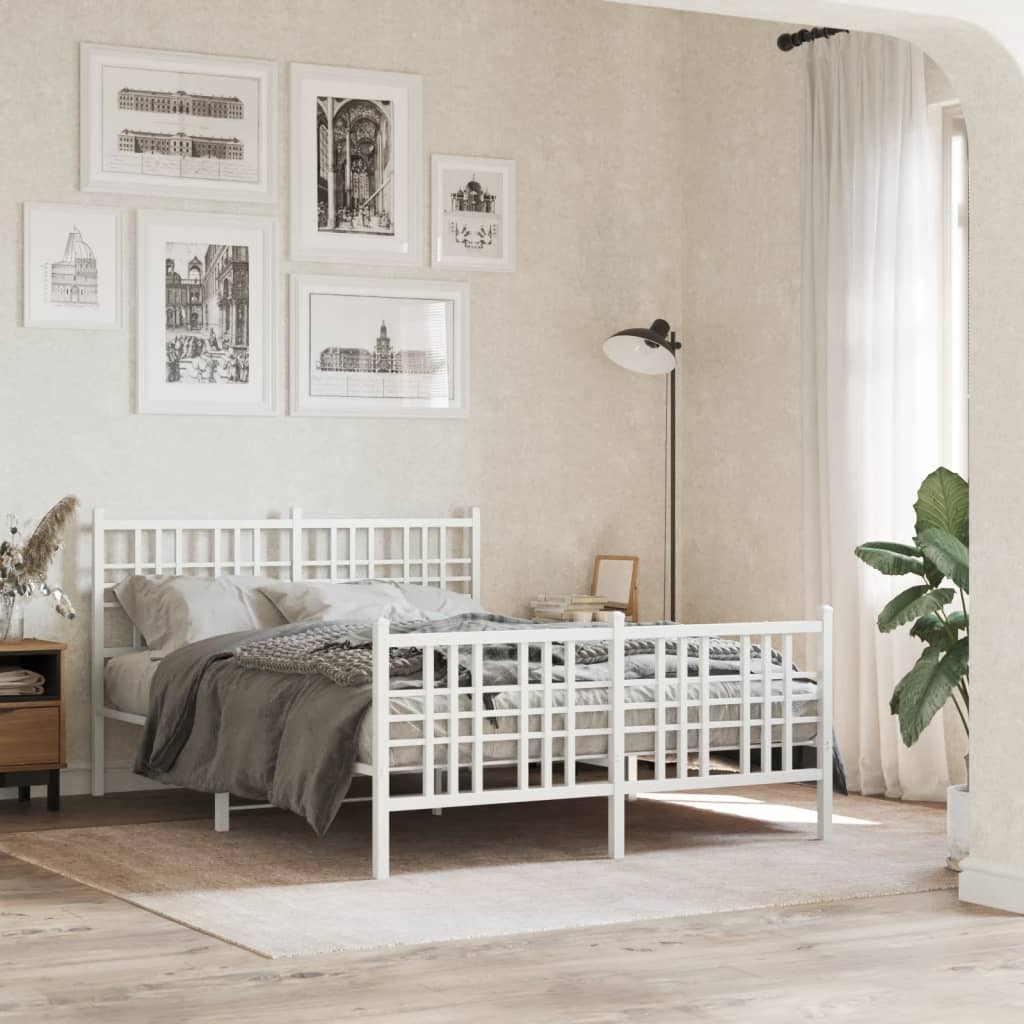 Metal Bed Frame without Mattress with Footboard with Headboard & Footboard White 120 cm 200 cm