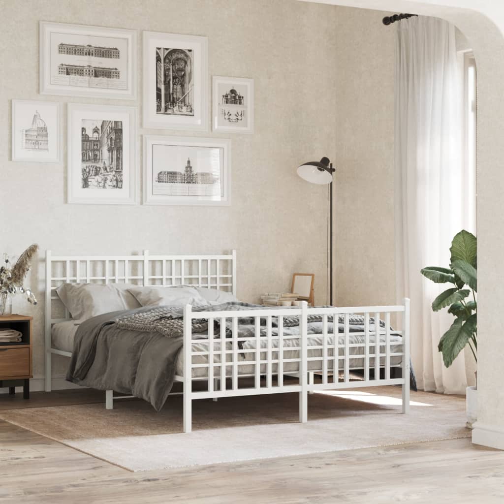 Metal Bed Frame without Mattress with Footboard with Headboard & Footboard White 140 cm 200 cm