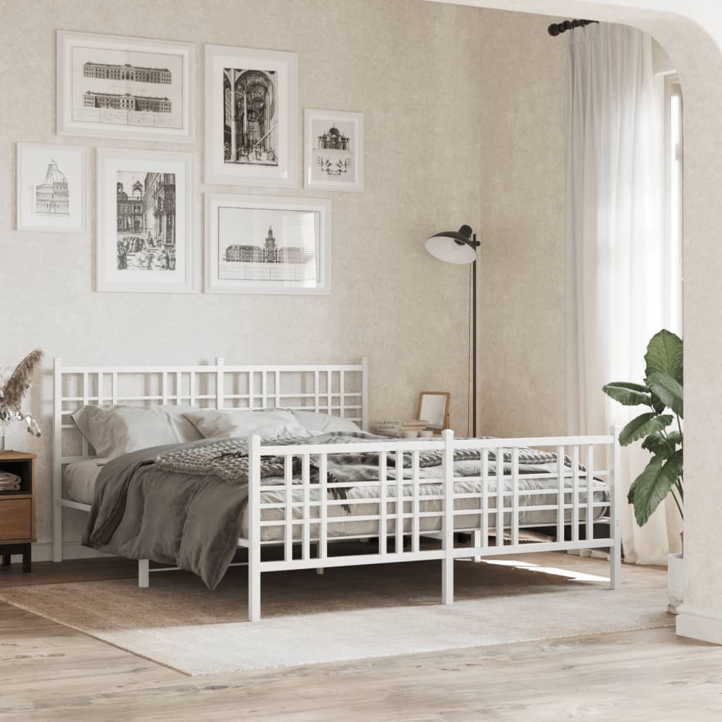 Metal Bed Frame without Mattress with Footboard with Headboard & Footboard White 150 cm 200 cm
