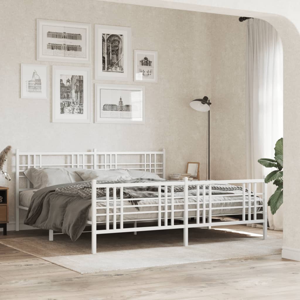 Metal Bed Frame without Mattress with Footboard with Headboard & Footboard White 183 cm 213 cm