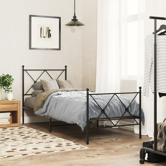 Metal Bed Frame without Mattress with Footboard with Headboard & Footboard Black 80 cm 200 cm