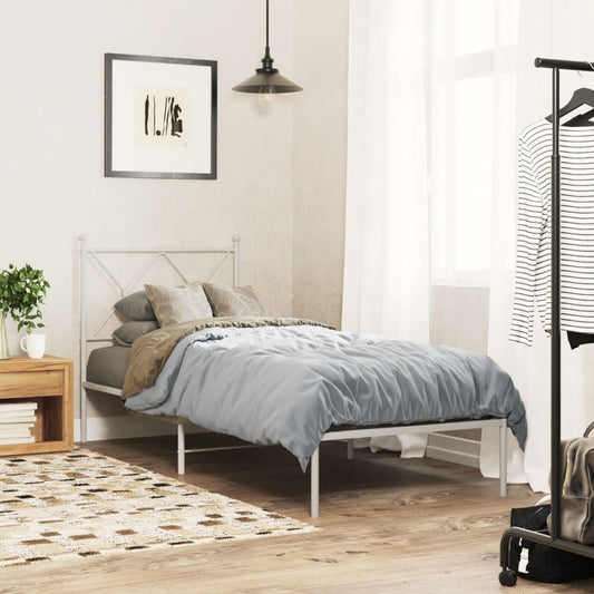 Metal Bed Frame without Mattress with Headboard White 75 cm 190 cm