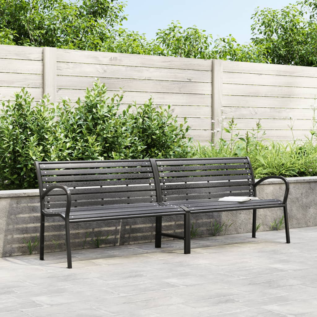 vidaXL Twin Garden Bench Black 231 cm Steel and WPC 3