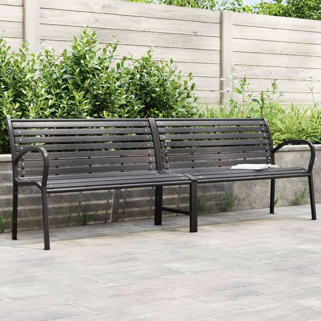 vidaXL Twin Garden Bench Black 231 cm Steel and WPC 1