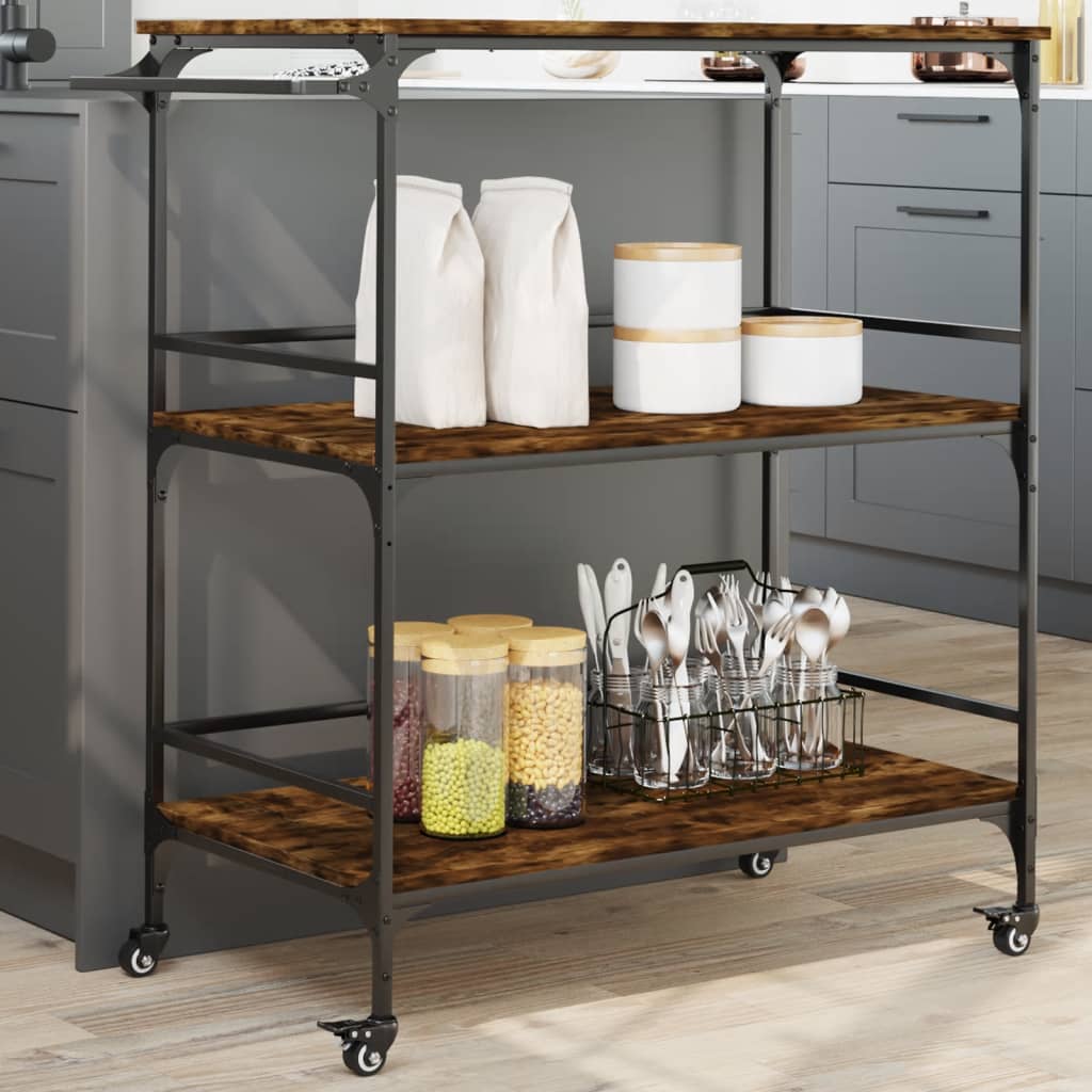 Kitchen Trolley 100,5x50x105 cm Engineered Wood Smoked oak