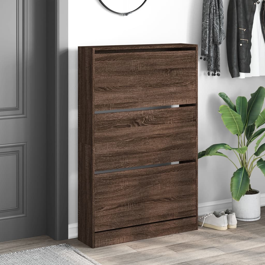 vidaXL Shoe Cabinet Brown Oak 80x21x125,5 cm Engineered Wood 3