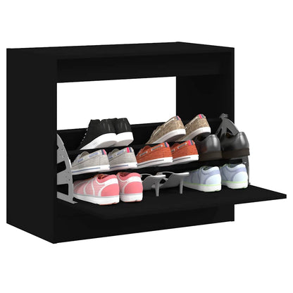 Shoe Cabinet with 2 Flip-Drawers Width 80 cm Depth 42 cm Black 69 cm