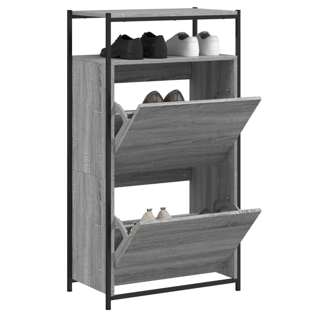 Shoe Cabinet with 4 Flip-Drawers 100x34x112 cm Grey sonoma 60 cm