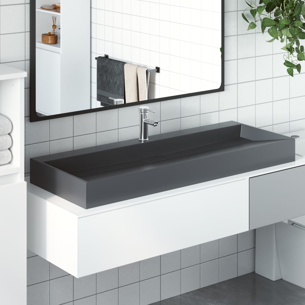 vidaXL Wash Basin 120x46x11 cm Mineral Cast/Marble Cast Anthracite 1