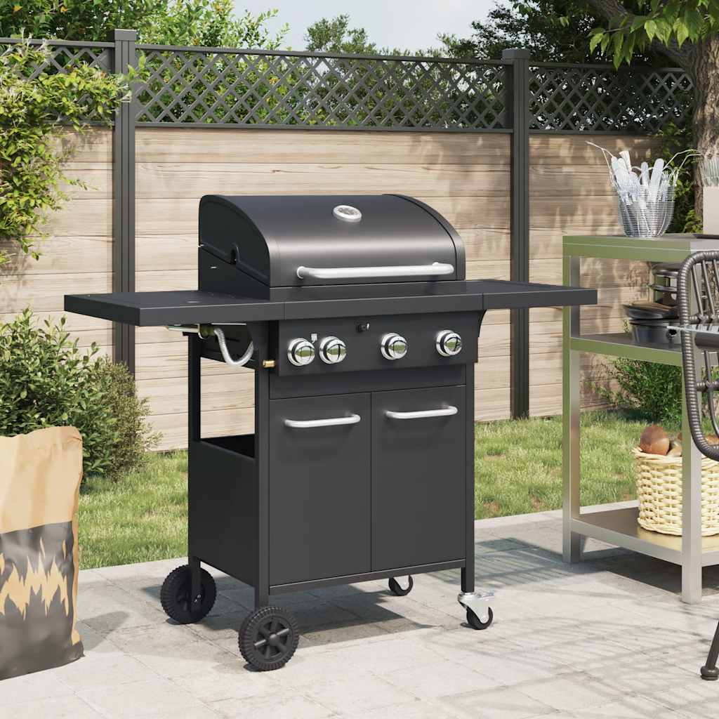 vidaXL Gas BBQ Grill with 4 Burners Black Powder-coated Steel 1