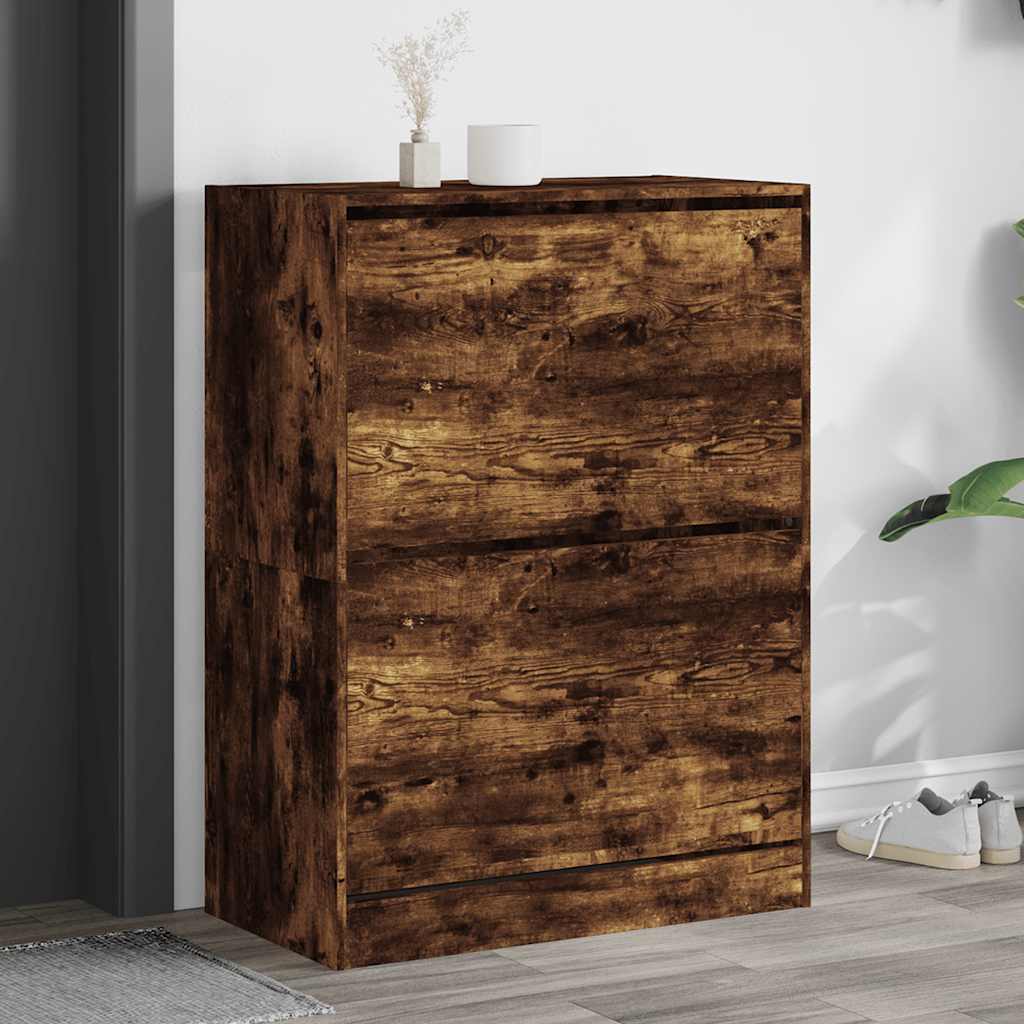 Shoe Cabinet with 2 Flip-Drawers Width 80 cm Depth 42 cm Smoked oak 108 cm