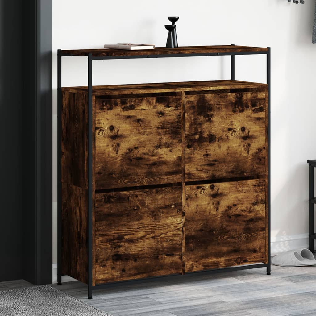 Shoe Cabinet with 4 Flip-Drawers 100x34x112 cm Smoked oak 100 cm