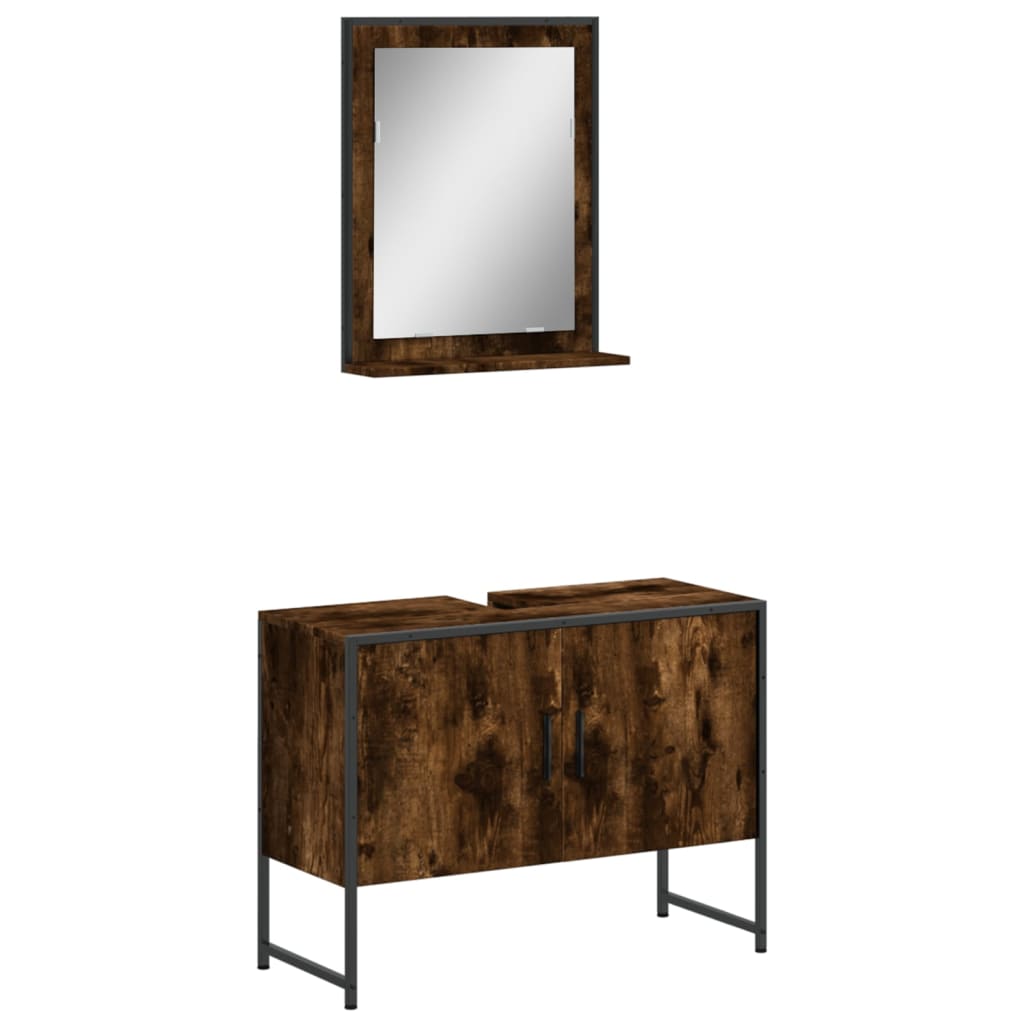 2 Piece Bathroom Cabinet Set Engineered Wood Smoked oak