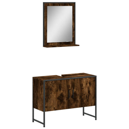 2 Piece Bathroom Cabinet Set Engineered Wood Smoked oak