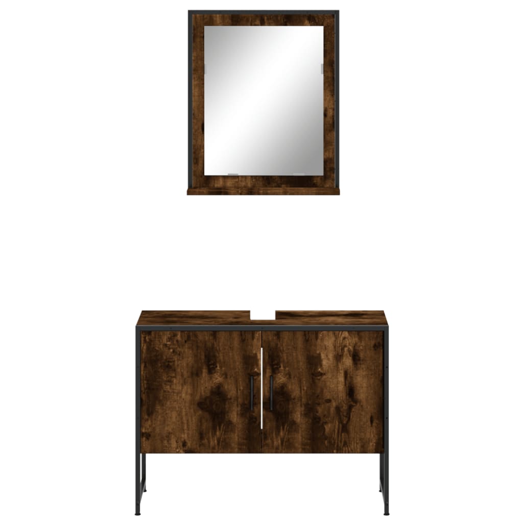 2 Piece Bathroom Cabinet Set Engineered Wood Smoked oak