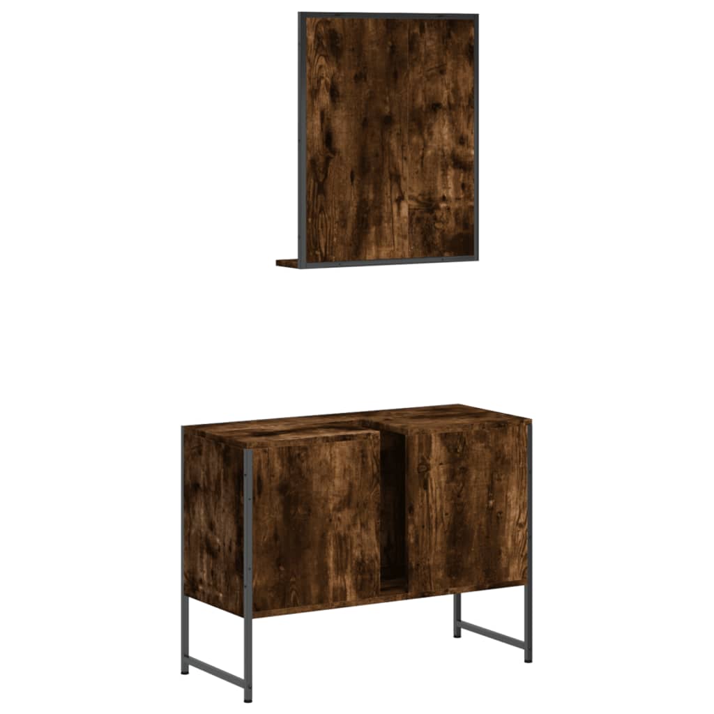 2 Piece Bathroom Cabinet Set Engineered Wood Smoked oak