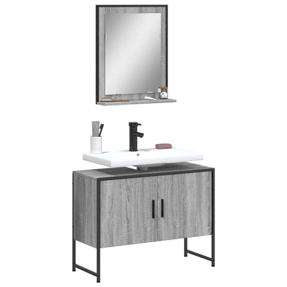2 Piece Bathroom Cabinet Set Engineered Wood Grey sonoma