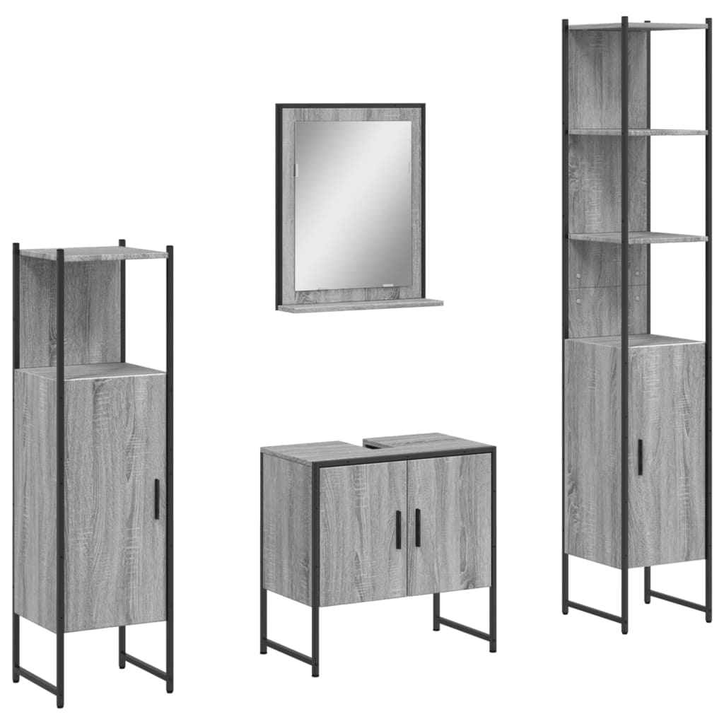 vidaXL 4 Piece Bathroom Cabinet Set Grey Sonoma Engineered Wood 2
