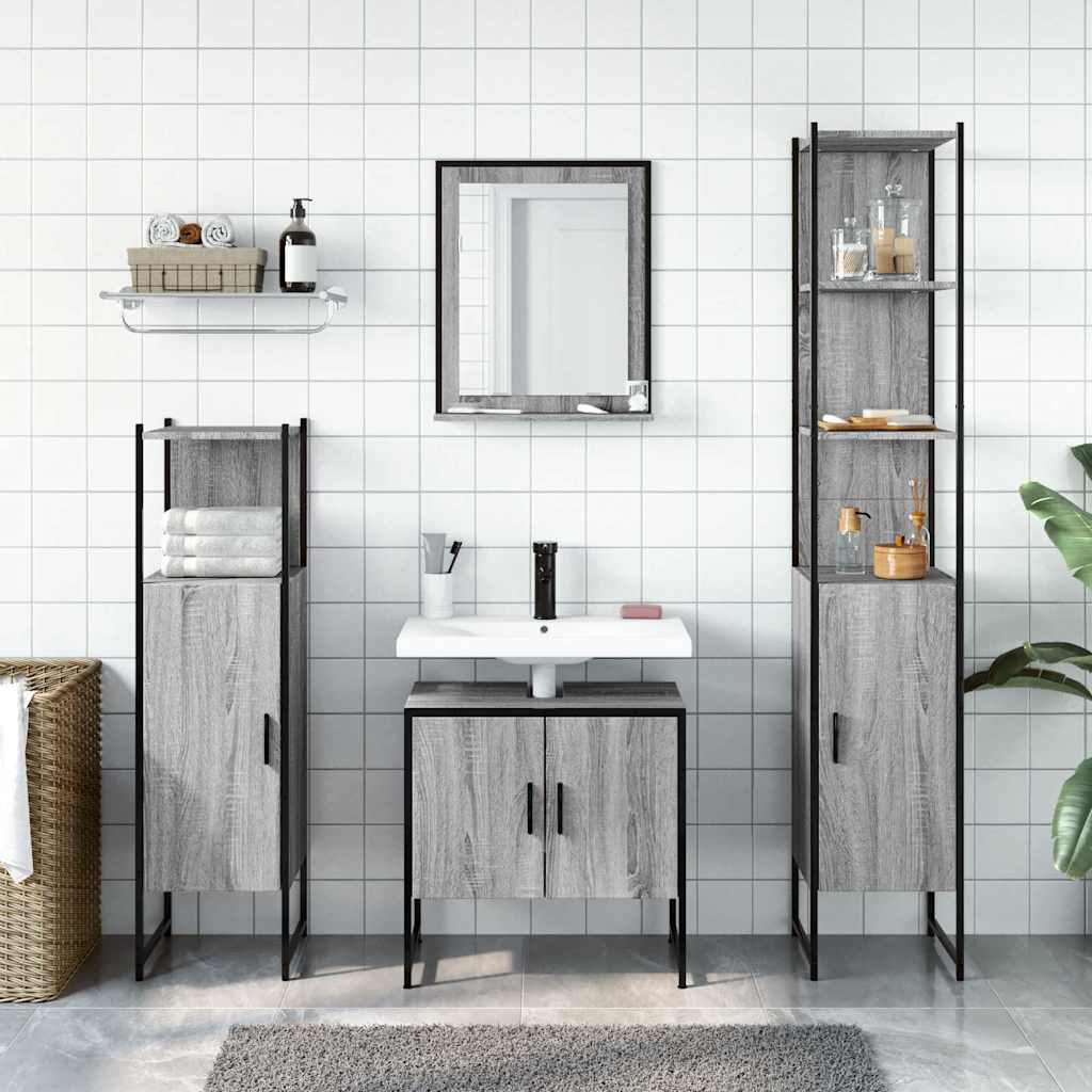 vidaXL 4 Piece Bathroom Cabinet Set Grey Sonoma Engineered Wood 3
