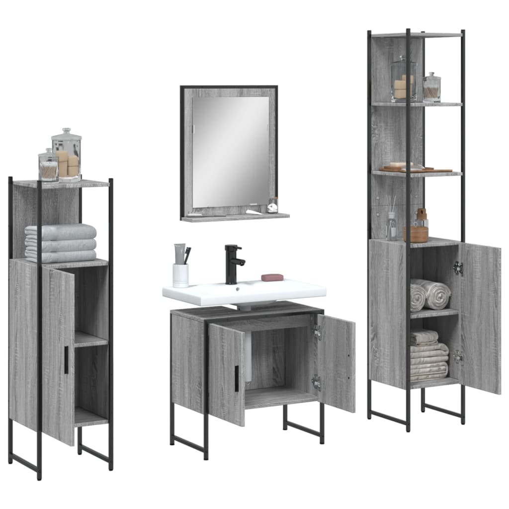 vidaXL 4 Piece Bathroom Cabinet Set Grey Sonoma Engineered Wood 4