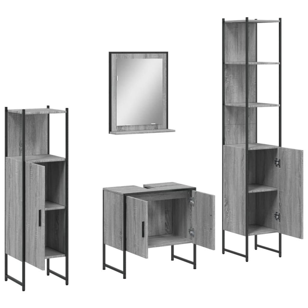 vidaXL 4 Piece Bathroom Cabinet Set Grey Sonoma Engineered Wood 5