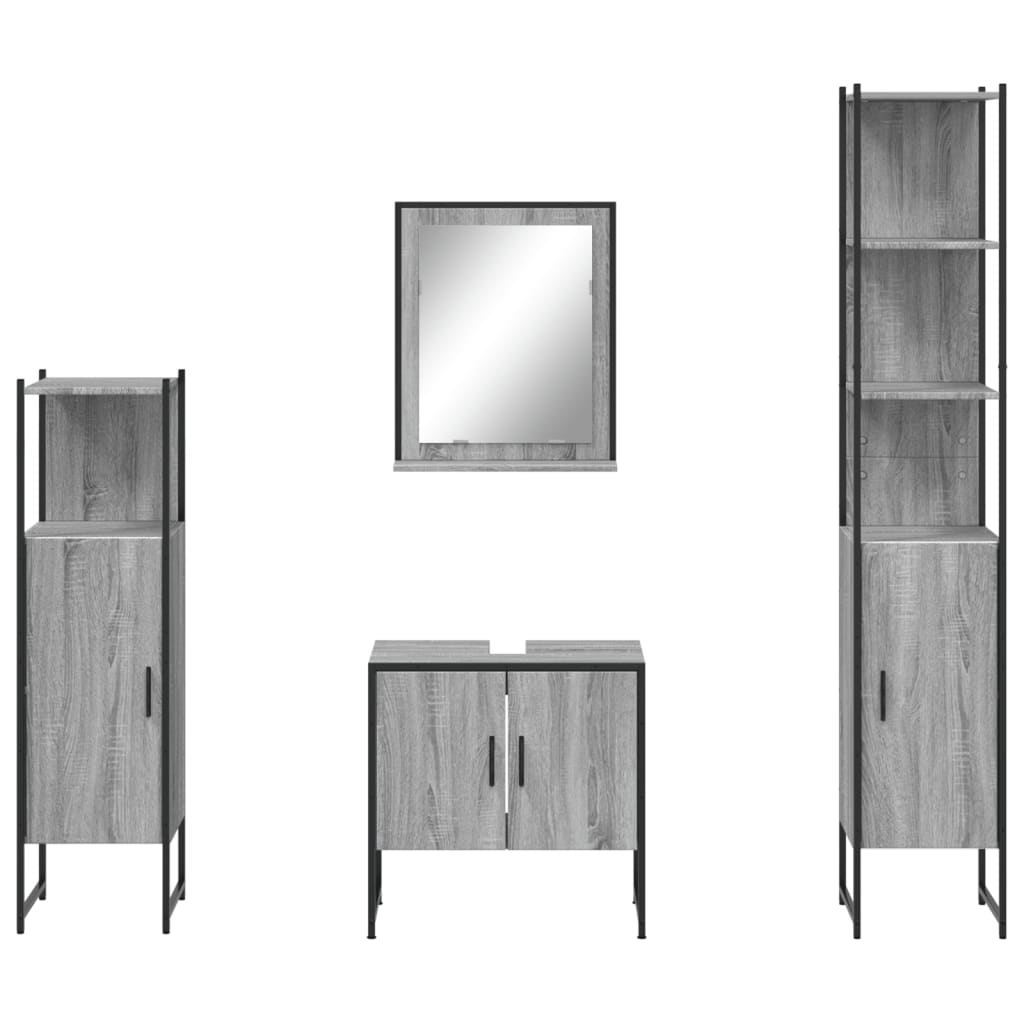 vidaXL 4 Piece Bathroom Cabinet Set Grey Sonoma Engineered Wood 6