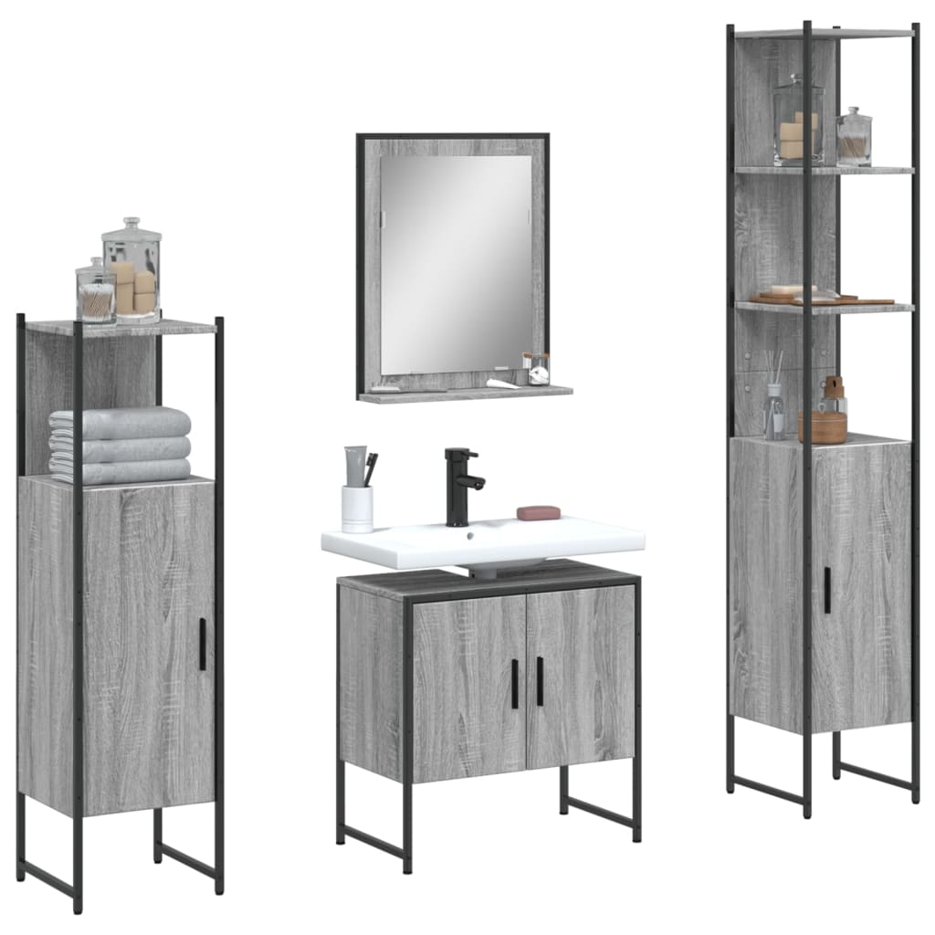 vidaXL 4 Piece Bathroom Cabinet Set Grey Sonoma Engineered Wood 1