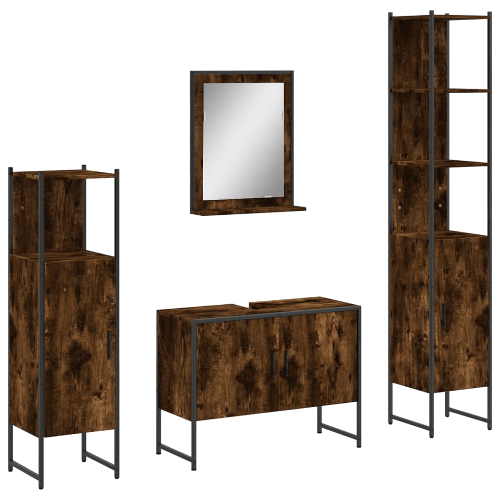 vidaXL 4 Piece Bathroom Cabinet Set Smoked Oak Engineered Wood 2