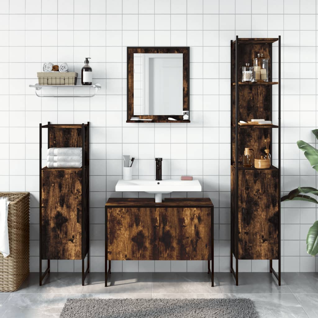 vidaXL 4 Piece Bathroom Cabinet Set Smoked Oak Engineered Wood 3