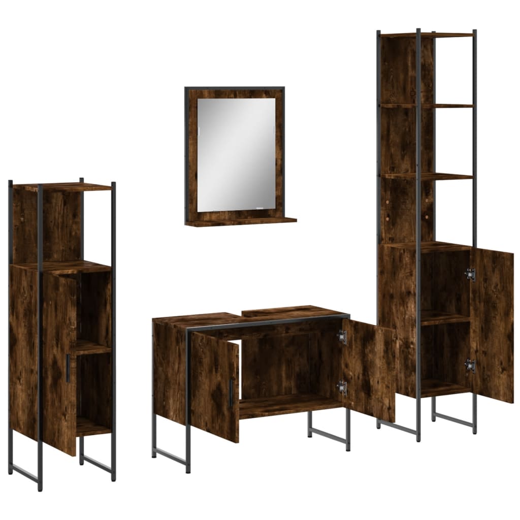 vidaXL 4 Piece Bathroom Cabinet Set Smoked Oak Engineered Wood 5