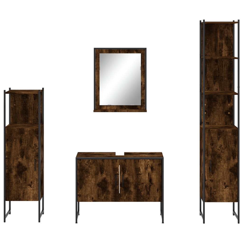 vidaXL 4 Piece Bathroom Cabinet Set Smoked Oak Engineered Wood 6