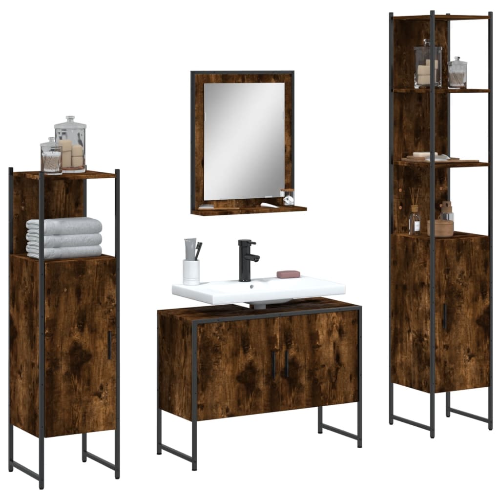 vidaXL 4 Piece Bathroom Cabinet Set Smoked Oak Engineered Wood 1