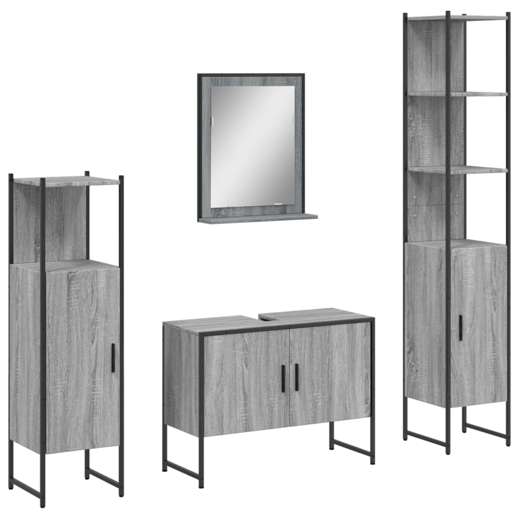vidaXL 4 Piece Bathroom Cabinet Set Grey Sonoma Engineered Wood 2