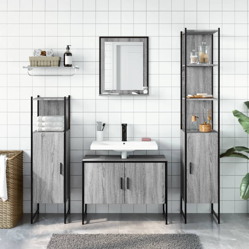 vidaXL 4 Piece Bathroom Cabinet Set Grey Sonoma Engineered Wood 3