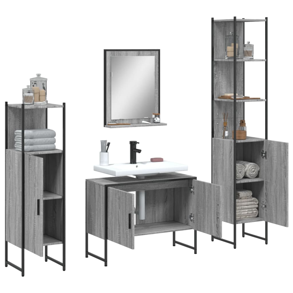 vidaXL 4 Piece Bathroom Cabinet Set Grey Sonoma Engineered Wood 4
