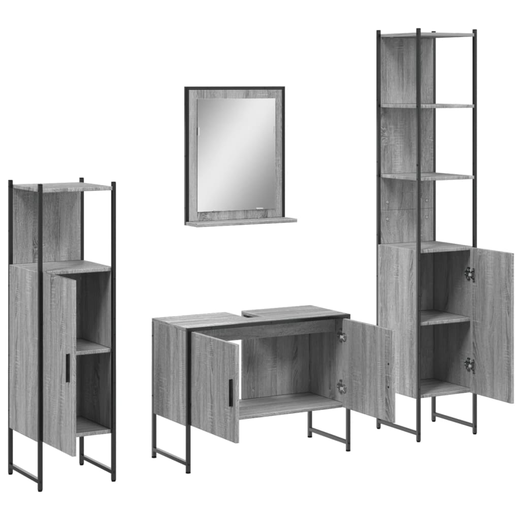 vidaXL 4 Piece Bathroom Cabinet Set Grey Sonoma Engineered Wood 5