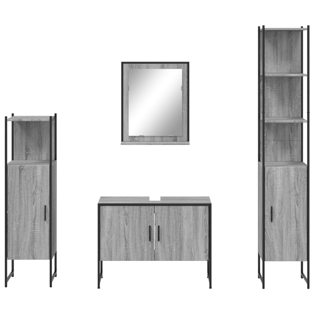 vidaXL 4 Piece Bathroom Cabinet Set Grey Sonoma Engineered Wood 6