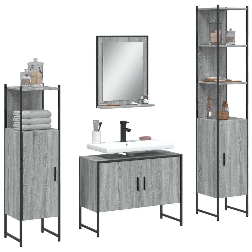 vidaXL 4 Piece Bathroom Cabinet Set Grey Sonoma Engineered Wood 1