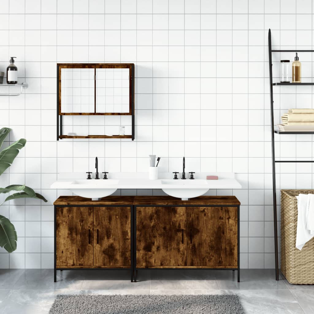 3 Piece Bathroom Furniture Set Engineered Wood Smoked oak